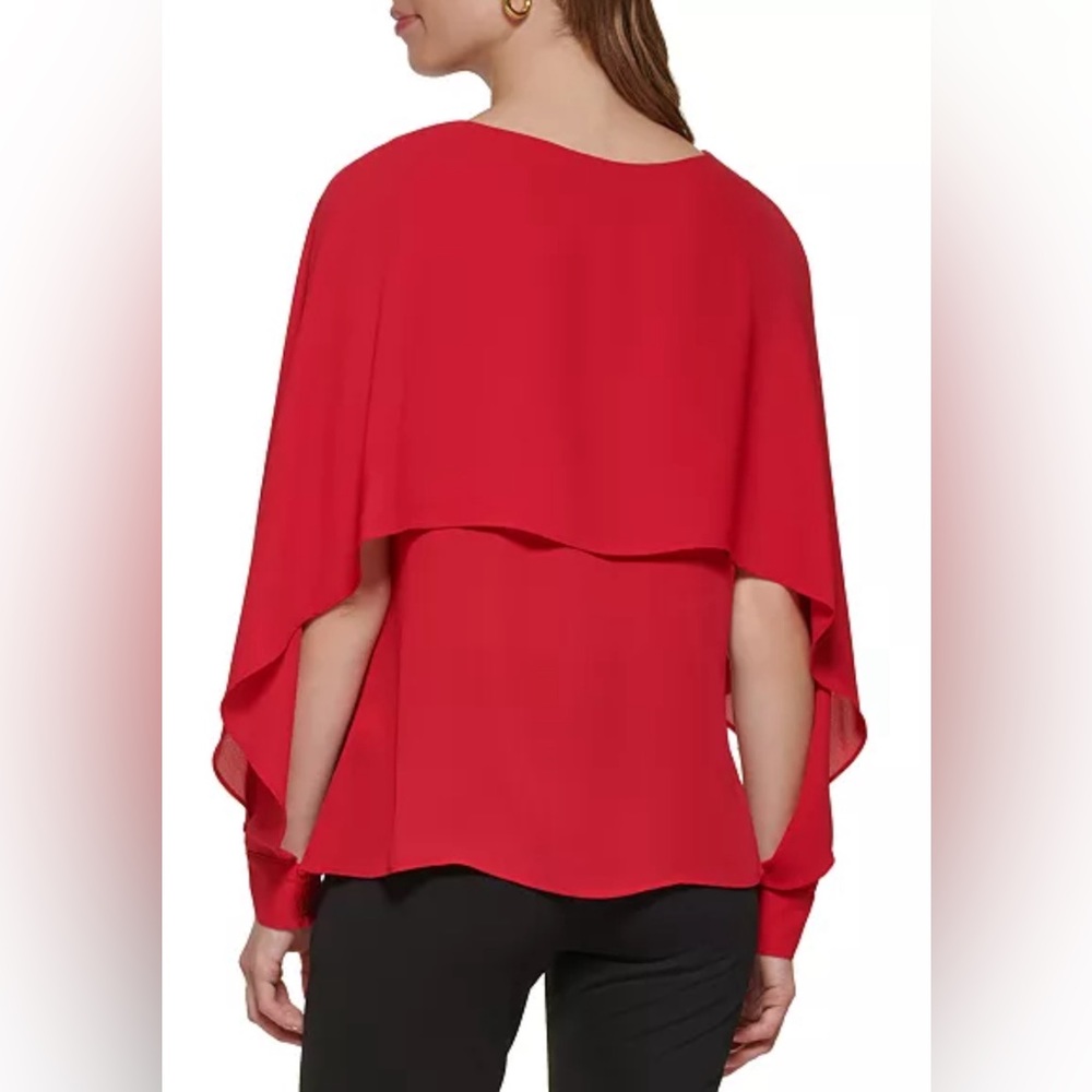 Cape Blouse DKNY Crewneck Smocked-Cuff Size XL - Picture 5 of 9